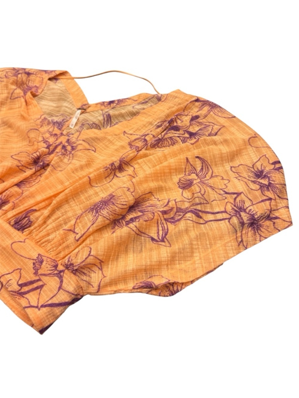 Free People orange and purple floral cropped flowy Boho top size XS - Picture 6 of 9